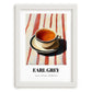 Earl Grey – on Striped Tablecloth, English Tea Still Life, placed in minimal white frame