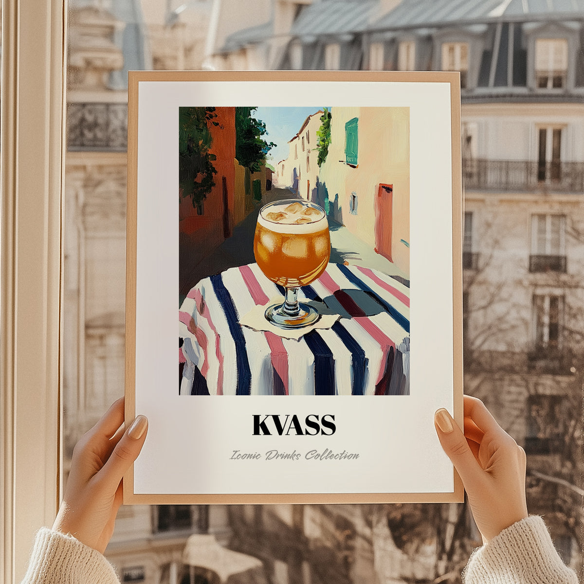 Kvass – Polish Outdoor Café Scene, Polish Beverage Painting, styled in a charming Paris street view