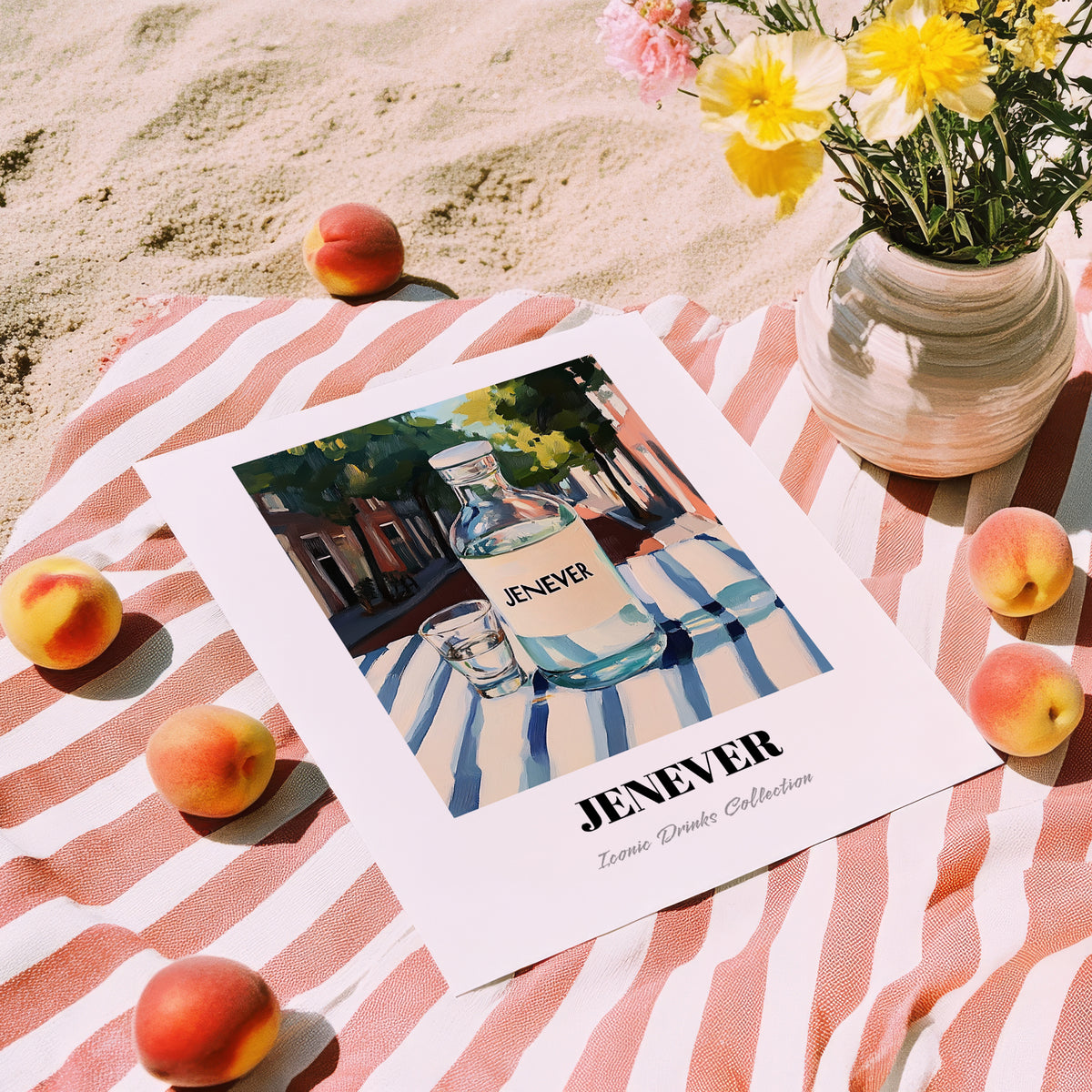 Jenever – Dutch Café on the Corner, Dutch Spirit Poster, unframed on coastal sand