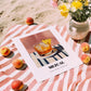 Mezcal – on Striped Tablecloth, Mexican Spirit Wall Poster, unframed on coastal sand