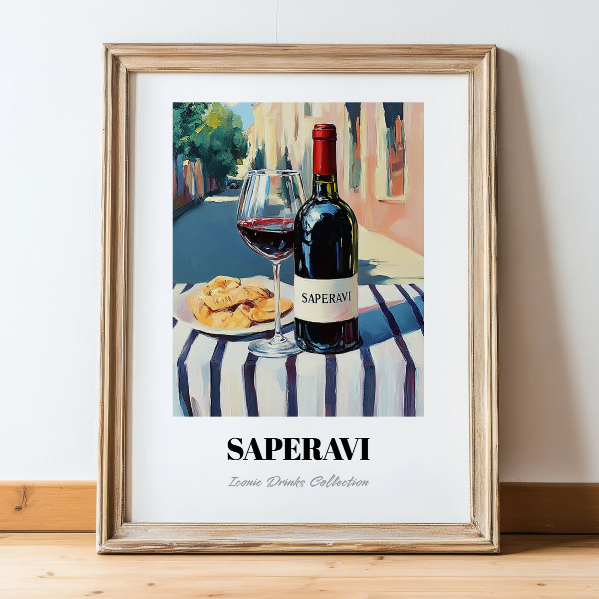 Saperavi – Georgian Café on the Corner, Georgian Wine Wall Decor, in wooden frame leaning on the floor