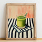 Sugarcane Juice – on Striped Tablecloth, Egyptian Beverage Still Life, no-text version framed in wood