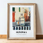 Slivovka – Slovenian Street Café Scene, Slovenian Spirit Still Life, in wooden frame leaning on the floor