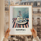 Slivovka – on Striped Tablecloth, Slovenian Beverage Poster, styled in a charming Paris street view