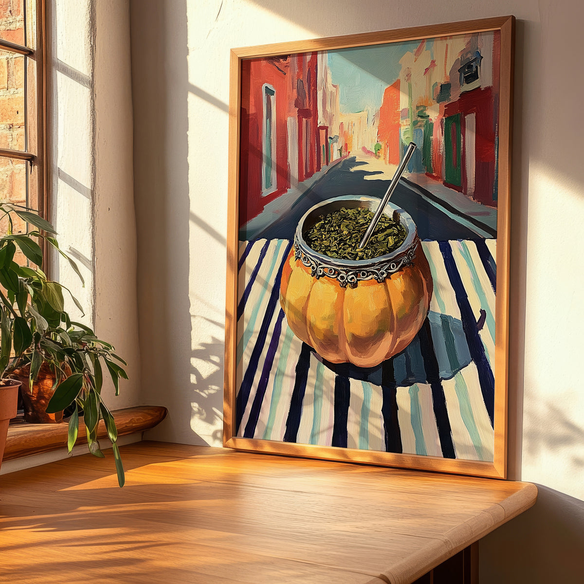 Maté – Uruguayan Street Café Scene, Uruguayan Beverage Poster, clean layout with no caption