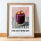 Colada Morada – on Striped Tablecloth, Ecuadorian Beverage Painting, in wooden frame leaning on the floor