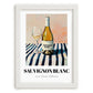 Sauvignon Blanc – on Striped Tablecloth, New Zealander Lemonade Illustration, placed in minimal white frame