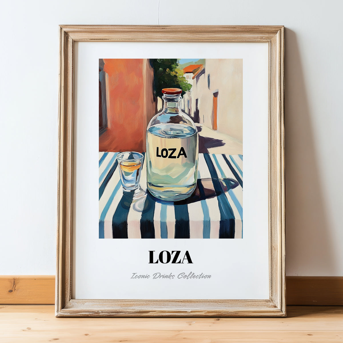 Loza – Montenegrin Café on the Corner, Montenegrin Beverage Still Life, in wooden frame leaning on the floor