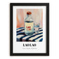 Lao-Lao – on Striped Tablecloth, Laos Spirit Poster, in sleek black frame