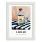 Lao-Lao – on Striped Tablecloth, Laos Spirit Poster, placed in minimal white frame