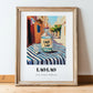 Lao Lao – Laos Urban Café Scene, Laos Wine Illustration, in wooden frame leaning on the floor
