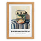 Espresso Machine – on Striped Tablecloth, Kitchen Utensils Wall Decor, set in oak frame