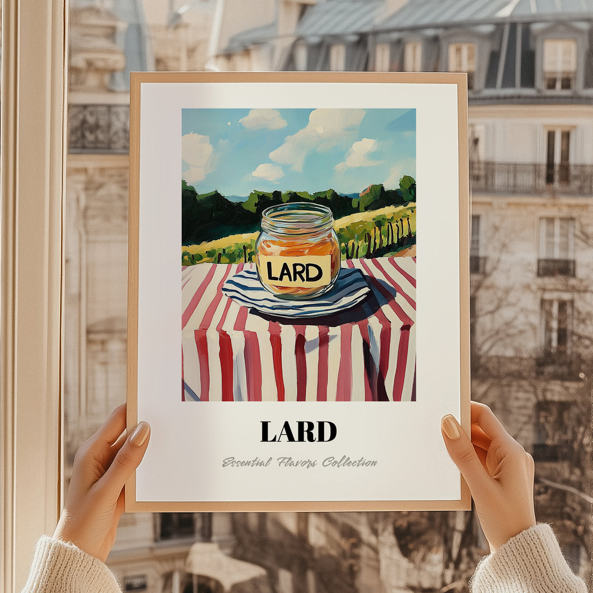 Lard – Italian Hilltop Table Scene, Pantry Wall Decor, styled in a charming Paris street view