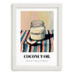 Coconut Oil – on Striped Tablecloth, Shelf Stock Wall Decor, placed in minimal white frame