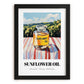 Sunflower Oil – Italian Hillside Café View, Ingredients Corner Painting, in sleek black frame