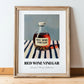Red Wine Vinegar – on Striped Tablecloth, Shelf Stock Wall Decor, in wooden frame leaning on the floor