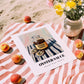 Oyster Sauce – on Striped Tablecloth, Grocery Painting, unframed on coastal sand