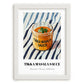 Tikka Masala Sauce – on Striped Tablecloth, Grocery Still Life, placed in minimal white frame