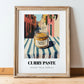 Curry Paste – Italian Urban Café Scene, Shelf Stock Art, in wooden frame leaning on the floor
