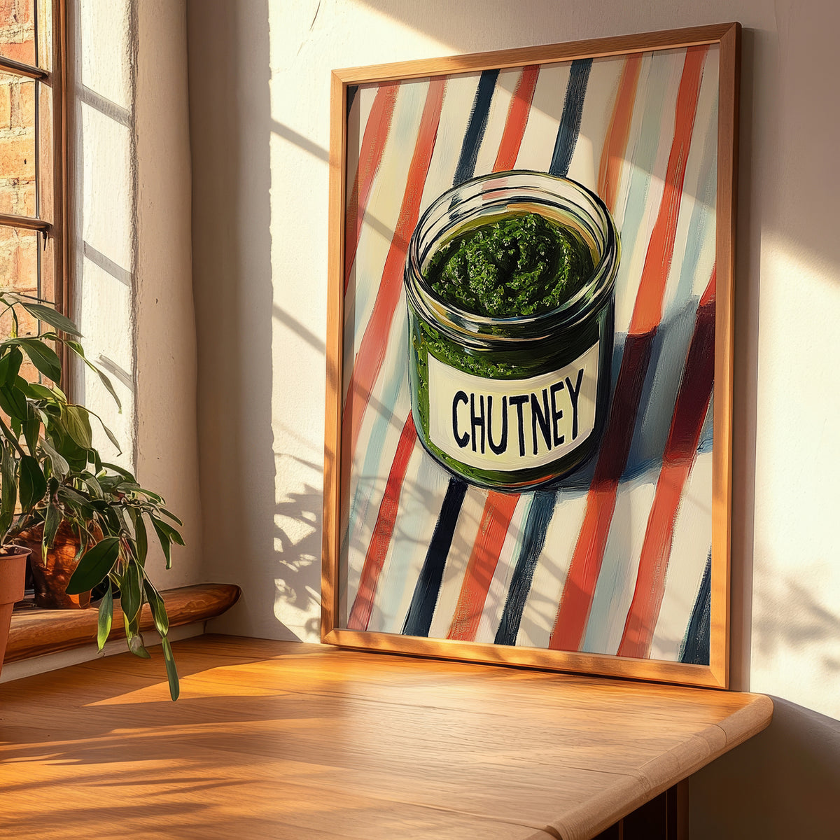 Chutney – on Striped Tablecloth, Dry Goods Still Life, clean layout with no caption