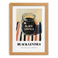 Black Lentils – on Striped Tablecloth, Food Stash Illustration, set in oak frame