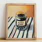 Black Beans – on Striped Tablecloth, Dry Goods Wall Art, no-text version framed in wood