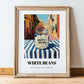 White Beans – Italian Outdoor Café Scene, Food Shelf Wall Decor, in wooden frame leaning on the floor