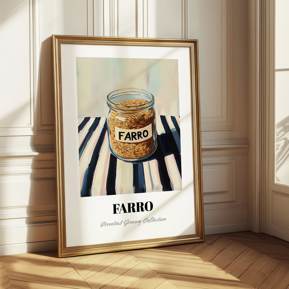 Farro – on Striped Tablecloth, Pantry Wall Decor