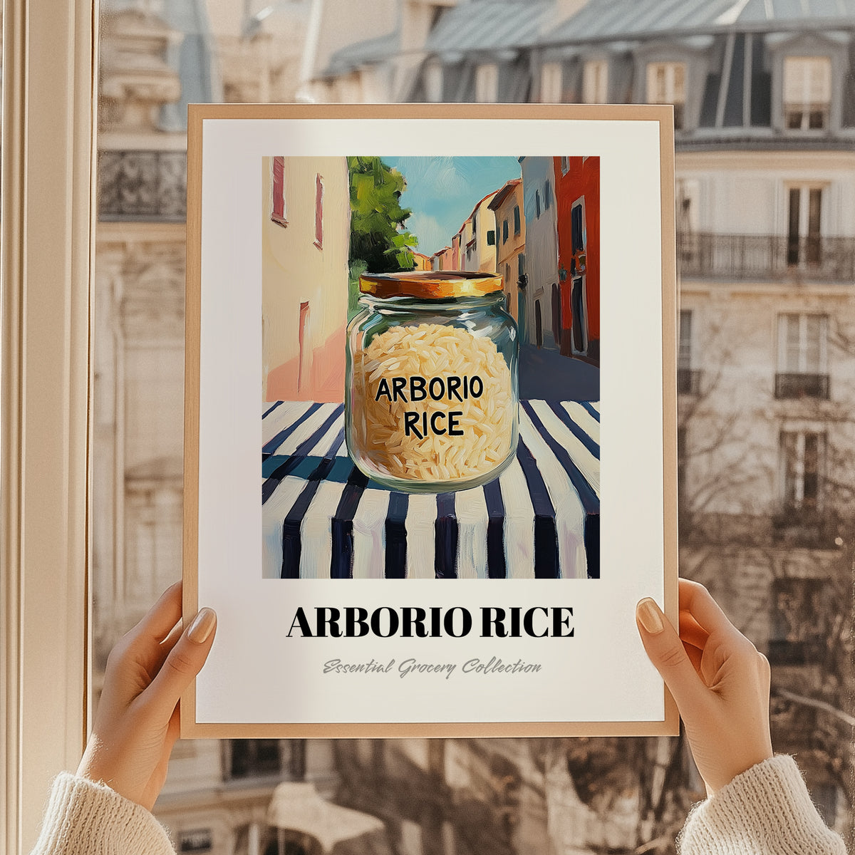 Arborio Rice – Italian Outdoor Café Scene, Kitchen Storage Poster, styled in a charming Paris street view