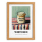 White Rice – on Striped Tablecloth, Food Stash Art, set in oak frame