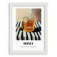 Honey – on Striped Tablecloth, Sweetener Illustration, placed in minimal white frame