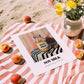 Soy Milk – on Striped Tablecloth, Dairy Wall Poster, unframed on coastal sand