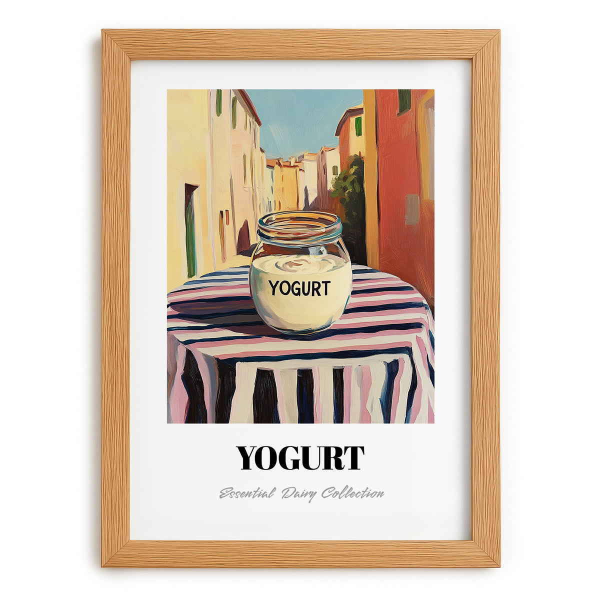 Yogurt – Italian Urban Café Scene, Dairy Still Life, set in oak frame