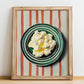 Ricotta – on Striped Tablecloth, Cheese Wall Decor, no-text version framed in wood