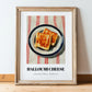 Halloumi – on Striped Tablecloth, Cheese Still Life, in wooden frame leaning on the floor