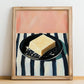 Parmesan – on Striped Tablecloth, Cheese Art, no-text version framed in wood