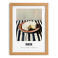 Brie – on Striped Tablecloth, Cheese Illustration, set in oak frame