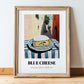 Blue – Italian Café on the Corner, Cheese Wall Decor, in wooden frame leaning on the floor