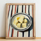 Vegan – on Striped Tablecloth, Cheese Poster, no-text version framed in wood