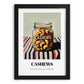 Cashews – on Striped Tablecloth, Nuts Painting, in sleek black frame