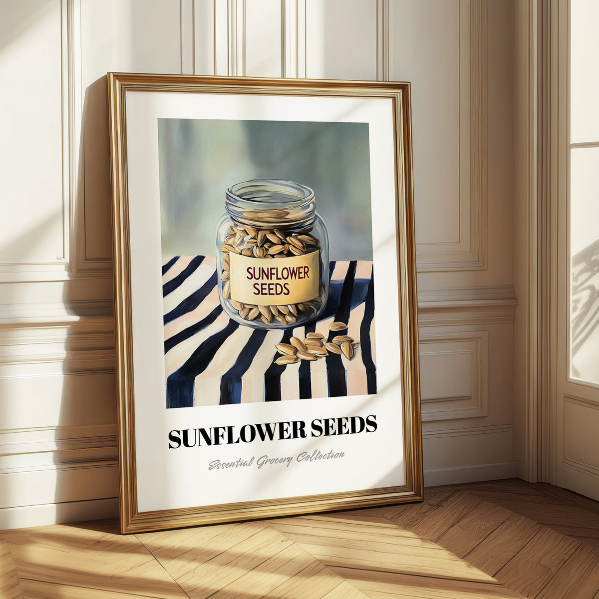 Sunflower Seeds – on Striped Tablecloth, Nuts Illustration