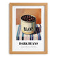 Dark Beans – on Striped Tablecloth, Canned Vegetables Illustration, set in oak frame