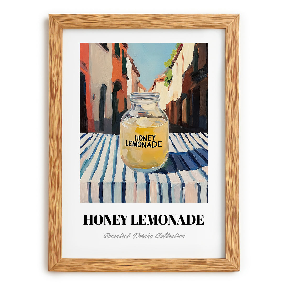 Honey Lemonade – Italian Street Café Scene, Lemonade Still Life, set in oak frame