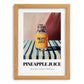 Pineapple Juice – on Striped Tablecloth, Lemonade Wall Decor, set in oak frame