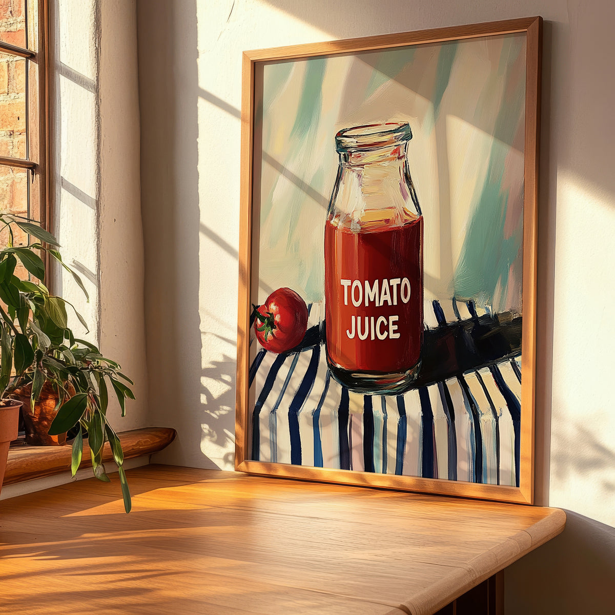 Tomato Juice – on Striped Tablecloth, Lemonade Art, clean layout with no caption
