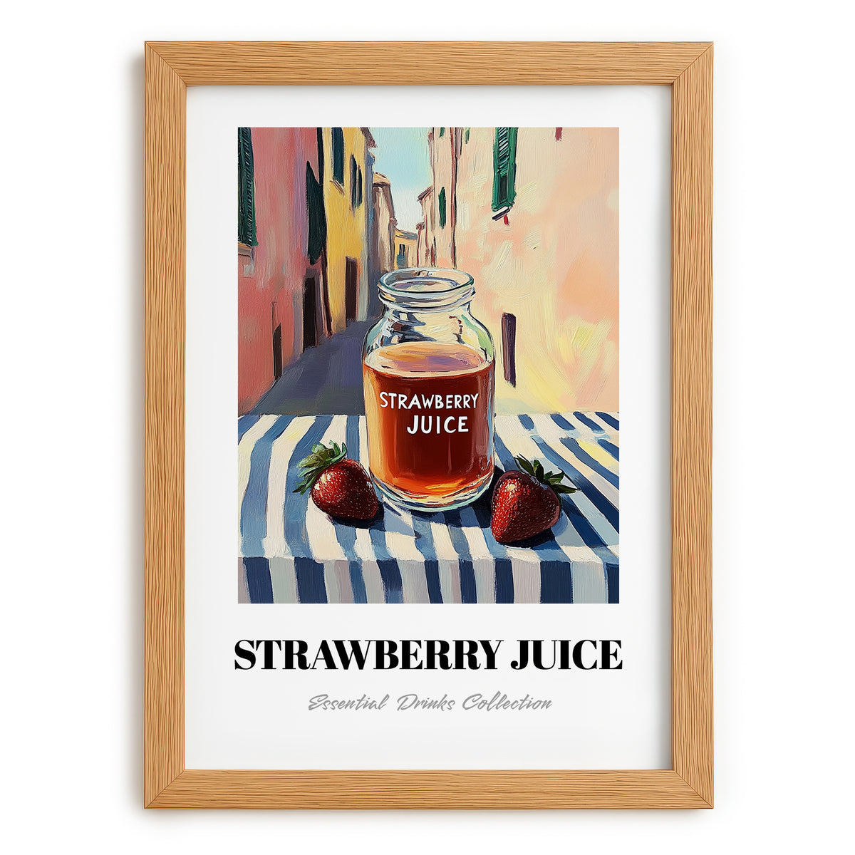 Strawberry Juice – Italian Urban Café Scene, Lemonade Wall Art, set in oak frame