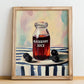 Blackberry Juice – on Striped Tablecloth, Lemonade Wall Painting, no-text version framed in wood