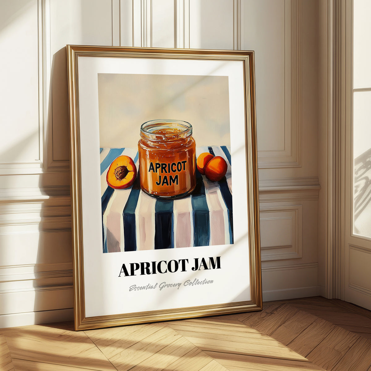Apricot Jam – on Striped Tablecloth, Jam Wall Print