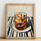 Apple Jelly – on Striped Tablecloth, Jam Wall Decor, no-text version framed in wood