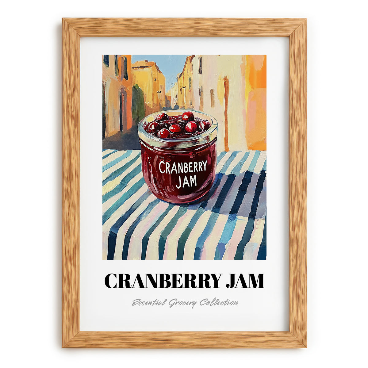 Cranberry Jam – Italian Street Café Scene, Jam Painting, set in oak frame